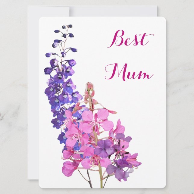 Best Mum pretty pink purple simple floral love fun Holiday Card (Front)