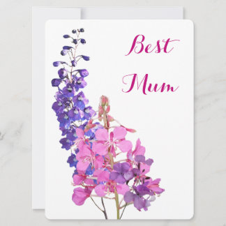 Best Mum pretty pink purple simple floral love fun Holiday Card