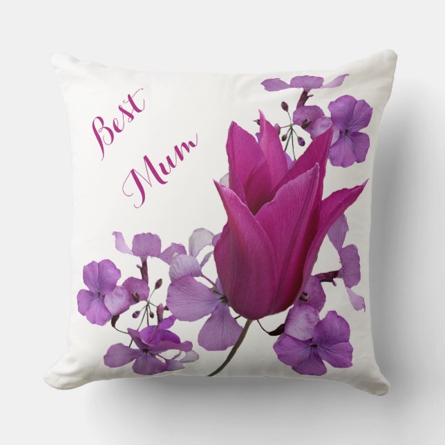 Best Mum pretty pink tulilp floral happy Mother's Cushion (Front)