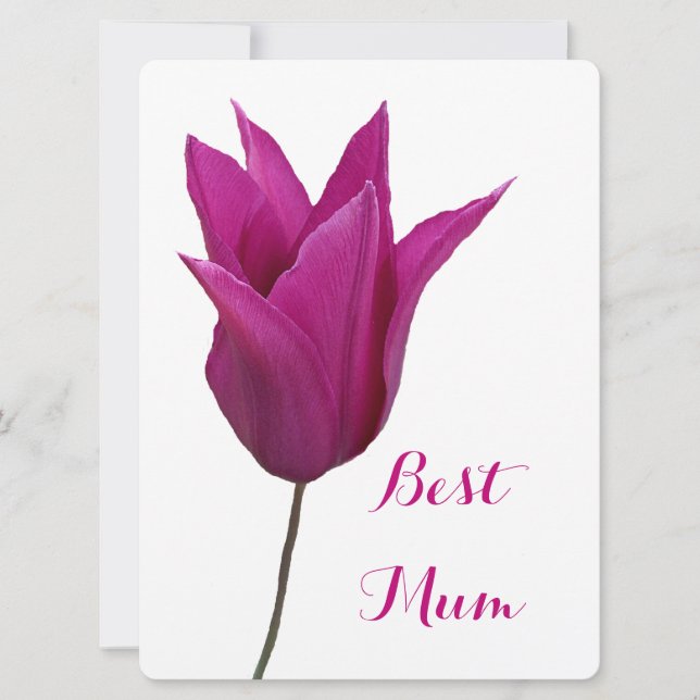 Best Mum pretty pink tulip simple floral elegant Holiday Card (Front)