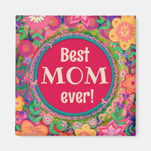Best Mum Pretty Pink Whimsical Floral Fun Magnet