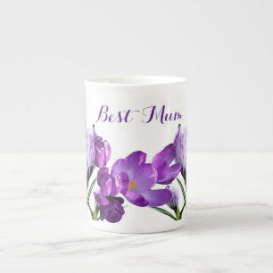 Best Mum pretty purple crocus flower stylish fun Bone China Mug