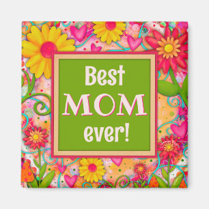 Best Mum Pretty Whimsical Hearts Floral Fun Bold Magnet