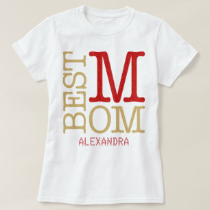 Best Mum Red Gold Glitter Name Personalised T-Shirt