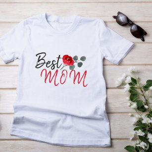 Best Mum Red Rose Watercolor Mother`s Day T-Shirt