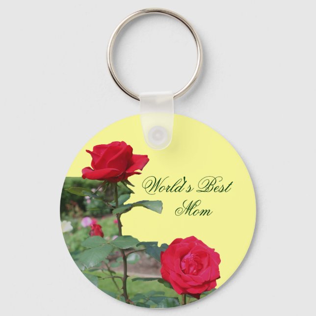 Best Mum Red Roses Flower Photo Keychain (Front)