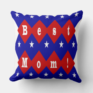Best Mum Red, White, Blue, Diamond Shape & Stars Cushion