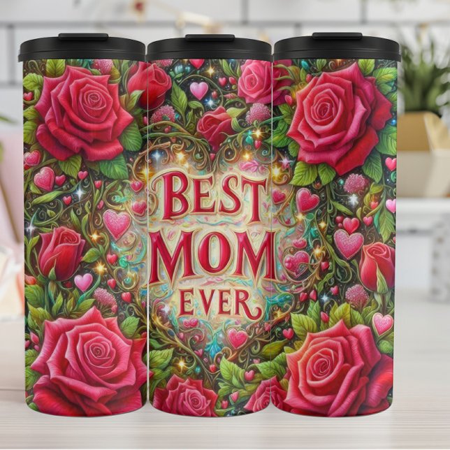 Best Mum: Roses, Hearts, Golden Glow Thermal Tumbler (Creator Uploaded)
