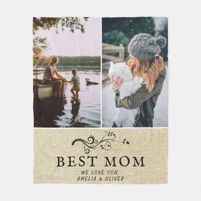 Best Mum Rustic Foliage 2 Custom Photos Mother  Fleece Blanket (Front)