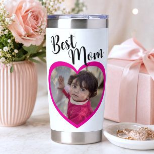 Best Mum Script Pink Heart Photo White Insulated Tumbler