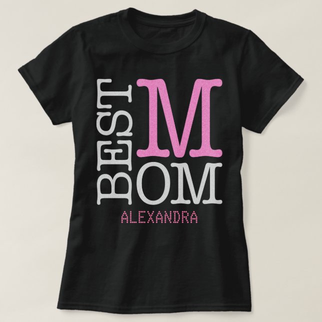Best Mum Silver pink Glitter Name Personalised T-Shirt (Design Front)