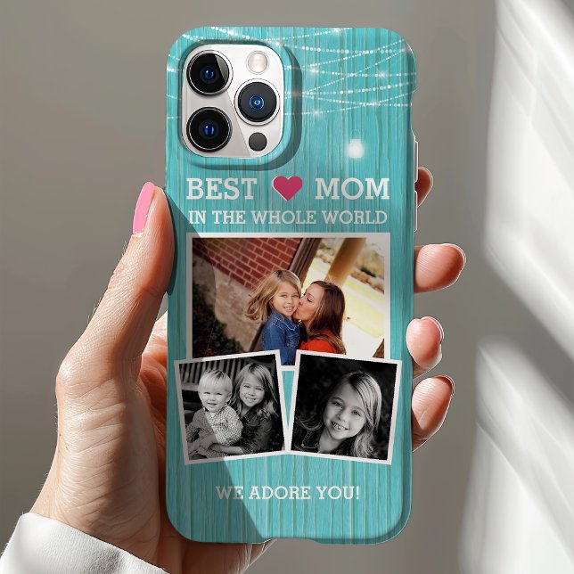Best Mum String Lights Wood Family Photo Collage Case-Mate iPhone Case (Creator Uploaded)