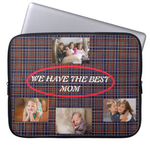 Best Mum Tartan Plaid Photo Layout Laptop Sleeve
