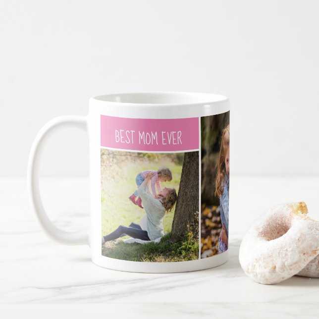 Best Mum, Three Photo Collage, Customised Coffee Mug (With Donut)