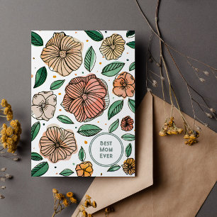 Best mum vintage watercolor and ink flowers holiday card