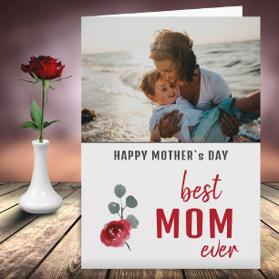 Best Mum Watercolor Rose Floral Mother`s Day Photo Card
