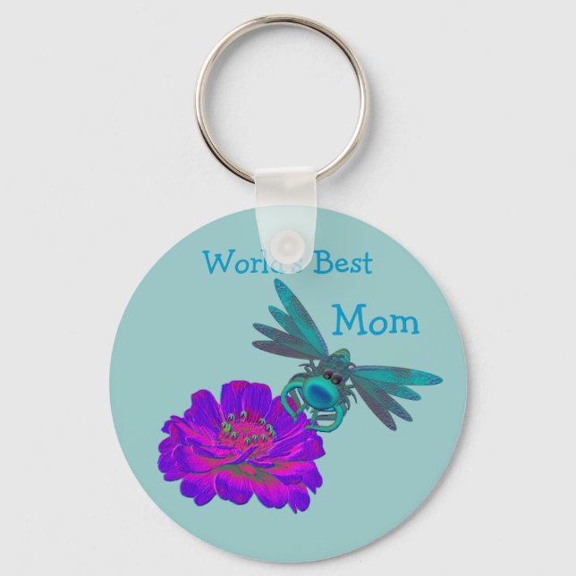 Best Mum Whimsical Dragonfly Flower Keychain (Front)