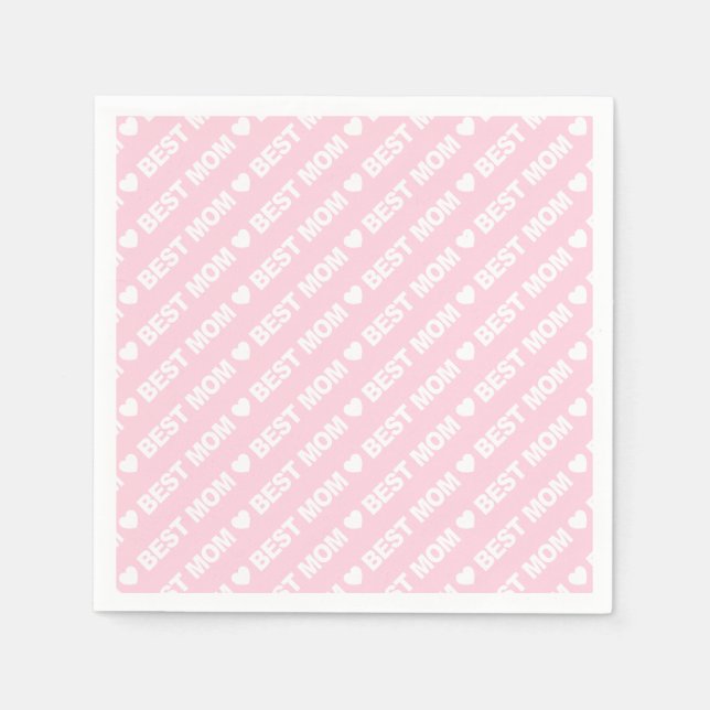 Best Mum White on Light Pink Paper Napkin (Front)