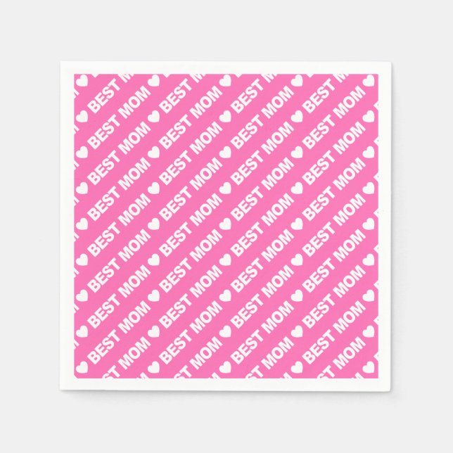 Best Mum White on Pink Paper Napkin (Front)