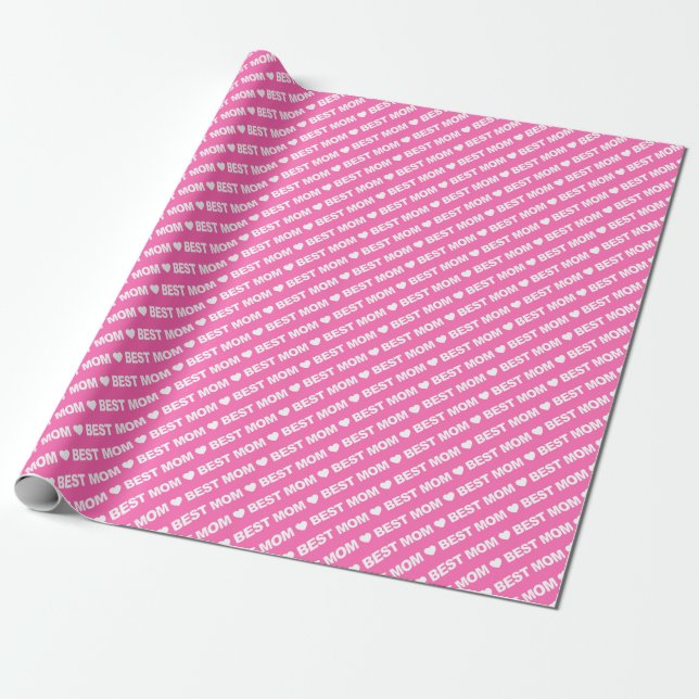 Best Mum White on Pink Wrapping Paper (Unrolled)