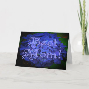 Best Mum with Blue Flower Background Card