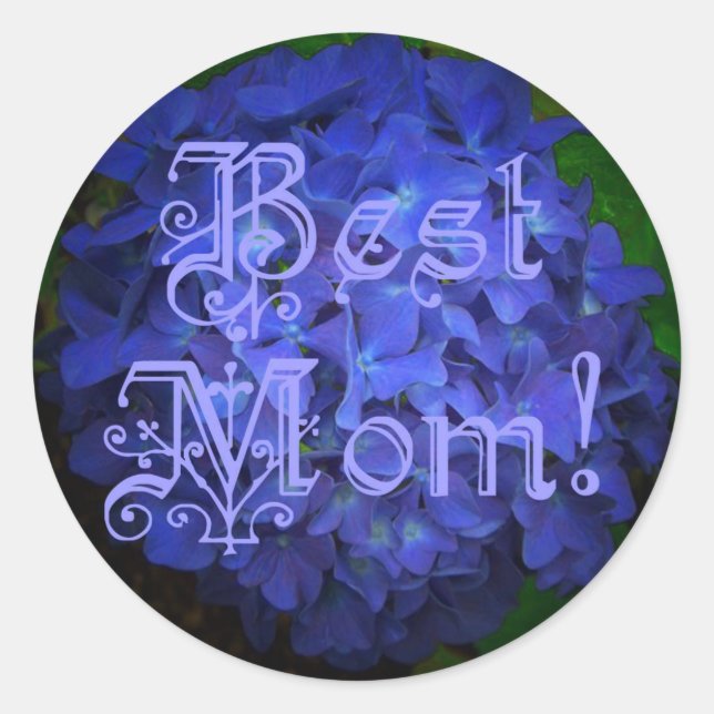 Best Mum with Blue Flower Background Classic Round Sticker (Front)
