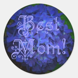 Best Mum with Blue Flower Background Classic Round Sticker