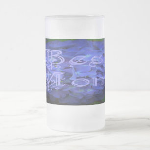 Best Mum with Blue Flower Background Frosted Glass Beer Mug