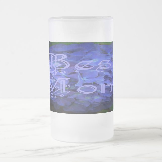 Best Mum with Blue Flower Background Frosted Glass Beer Mug (Center)
