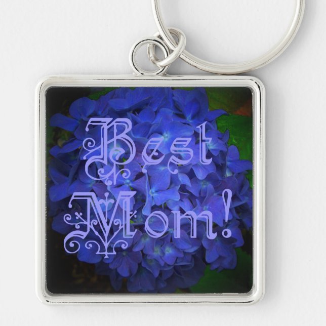 Best Mum with Blue Flower Background Key Ring (Front)