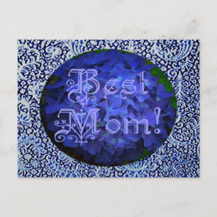 Best Mum with Blue Flower Background Postcard