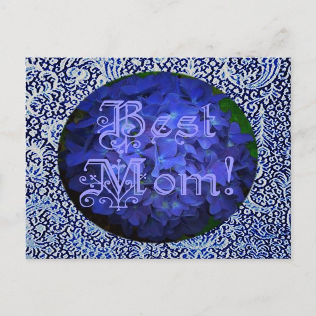 Best Mum with Blue Flower Background Postcard (Front)