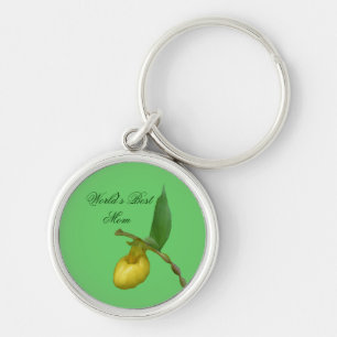 Best Mum Yellow Lady Slipper Flower Keychain