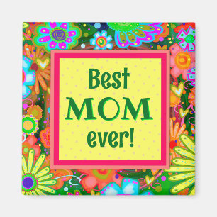 Best Mum Yellow Pretty Whimsical Hearts Floral Fun Magnet