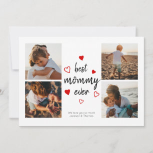 Best Mummy Cute Red Heart Typography Photo Collage Card