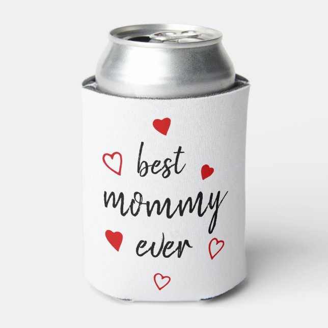 Best Mummy Ever Cute Handwritten Script Red Heart Can Cooler (Can Front)