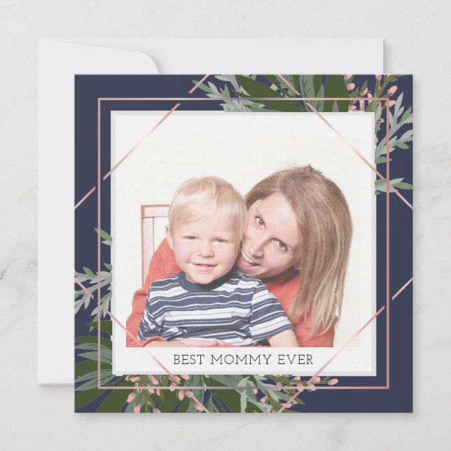 Best Mummy Mother's Day Floral Personalised Photo Holiday Card (Front)