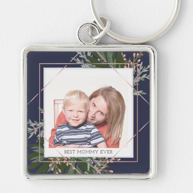 Best Mummy Mother's Day Floral Personalised Photo Key Ring (Front)