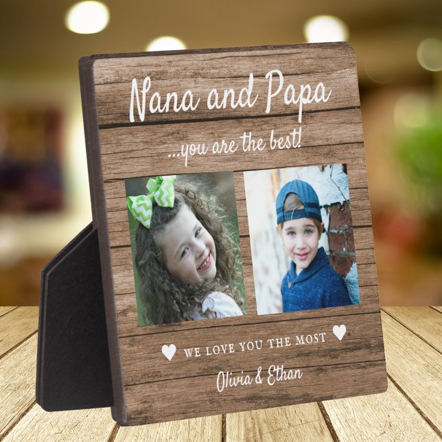  Best Nana And Papa Grandkids 2 Photo Collage Wood Plaque (Creator Uploaded)