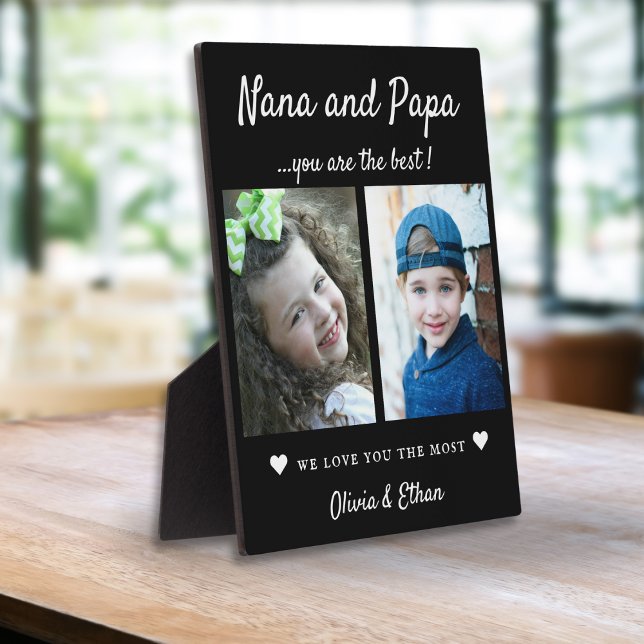 Best Nana And Papa Grandkids Names 2 Photo Black Plaque (Creator Uploaded)