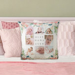 BEST NANA EVER 8 Photo Collage Pink Floral Custom Cushion<br><div class="desc">Create a photo memory keepsake throw pillow for the BEST NANA EVER (or your custom title) utilising this easy-to-upload photo collage template with 8 pictures accented with watercolor blush pink, white and rose coloured peony flowers and grey editable text on your choice of background colours (shown in white). The back...</div>