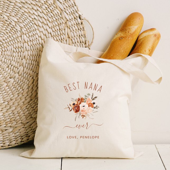 Best Nana Ever | Boho Terracotta Floral Tote Bag (Creator Uploaded)