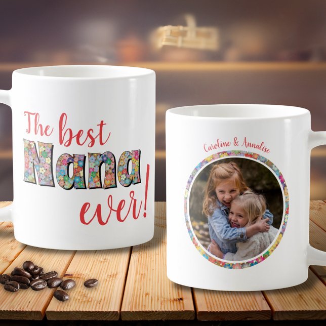 Best Nana Ever Bold Floral Pink Photo Coffee Mug (Creator Uploaded)
