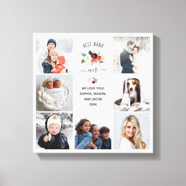 Best Nana Ever | Burgundy Boho Floral Photo Canvas Print (Front)