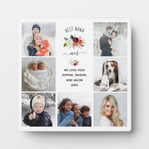 Best Nana Ever   Burgundy Boho Floral Photo Grid Plaque