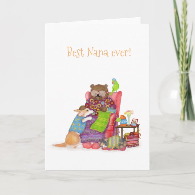 Best Nana ever card with cute bear and corgi (Front)