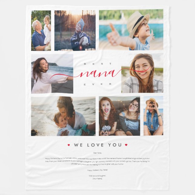 Best Nana Ever Funny Mother's Day 8 Photo collage  Fleece Blanket (Front)