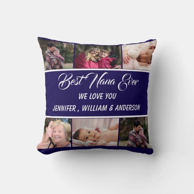 Best Nana Ever Grandchildren Photo Collage Names Cushion (Front)
