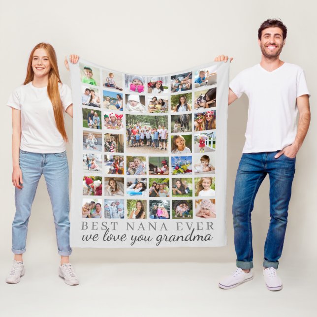 BEST NANA EVER Grandma 39 Photo Collage Grey Fleece Blanket (In Situ)