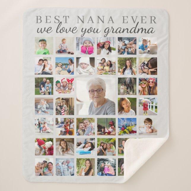 BEST NANA EVER Grandma Photo Collage Grey Sherpa Blanket (Front)